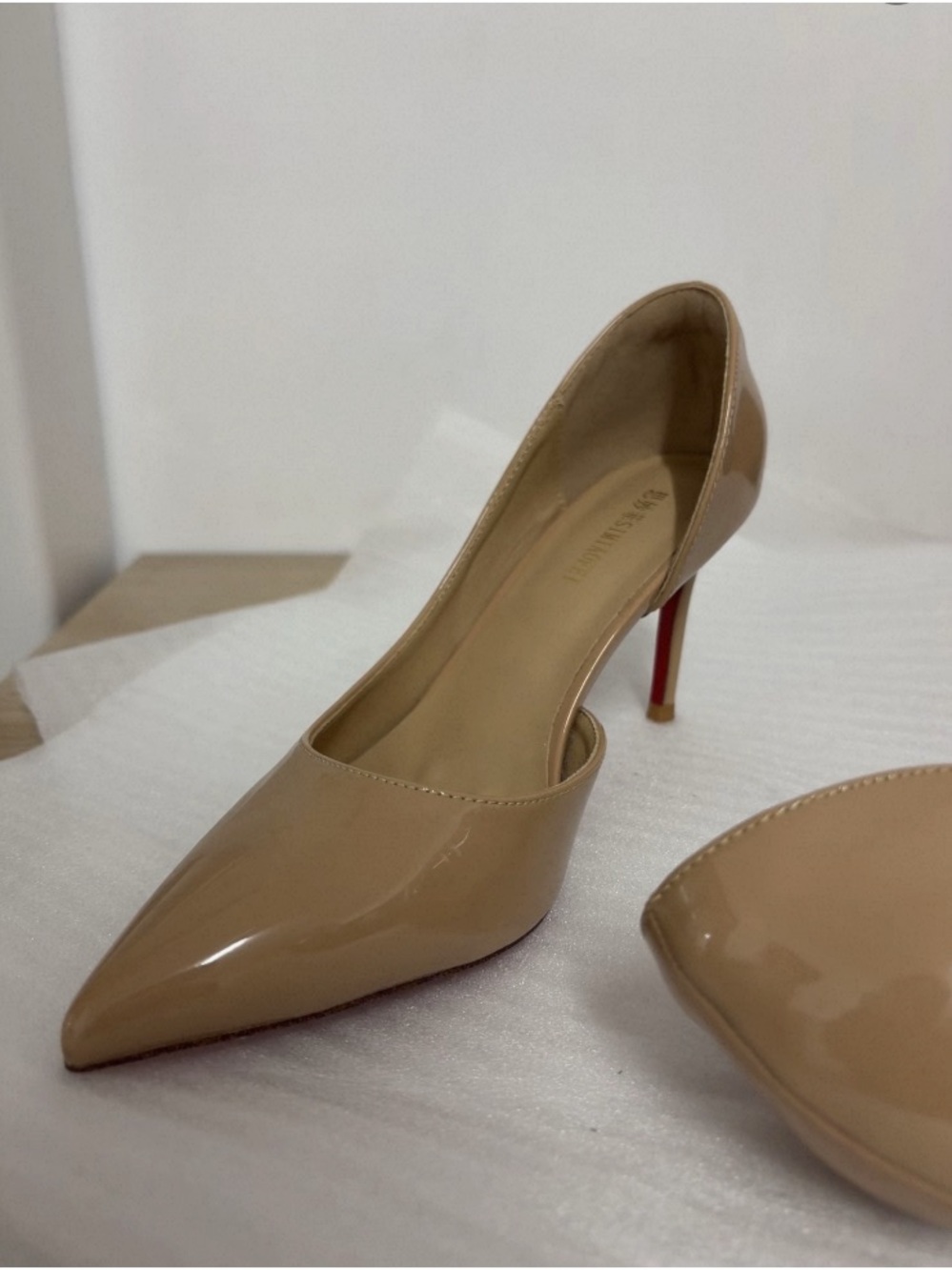 Classic Nude Patent Pointed-Toe Stiletto Heels